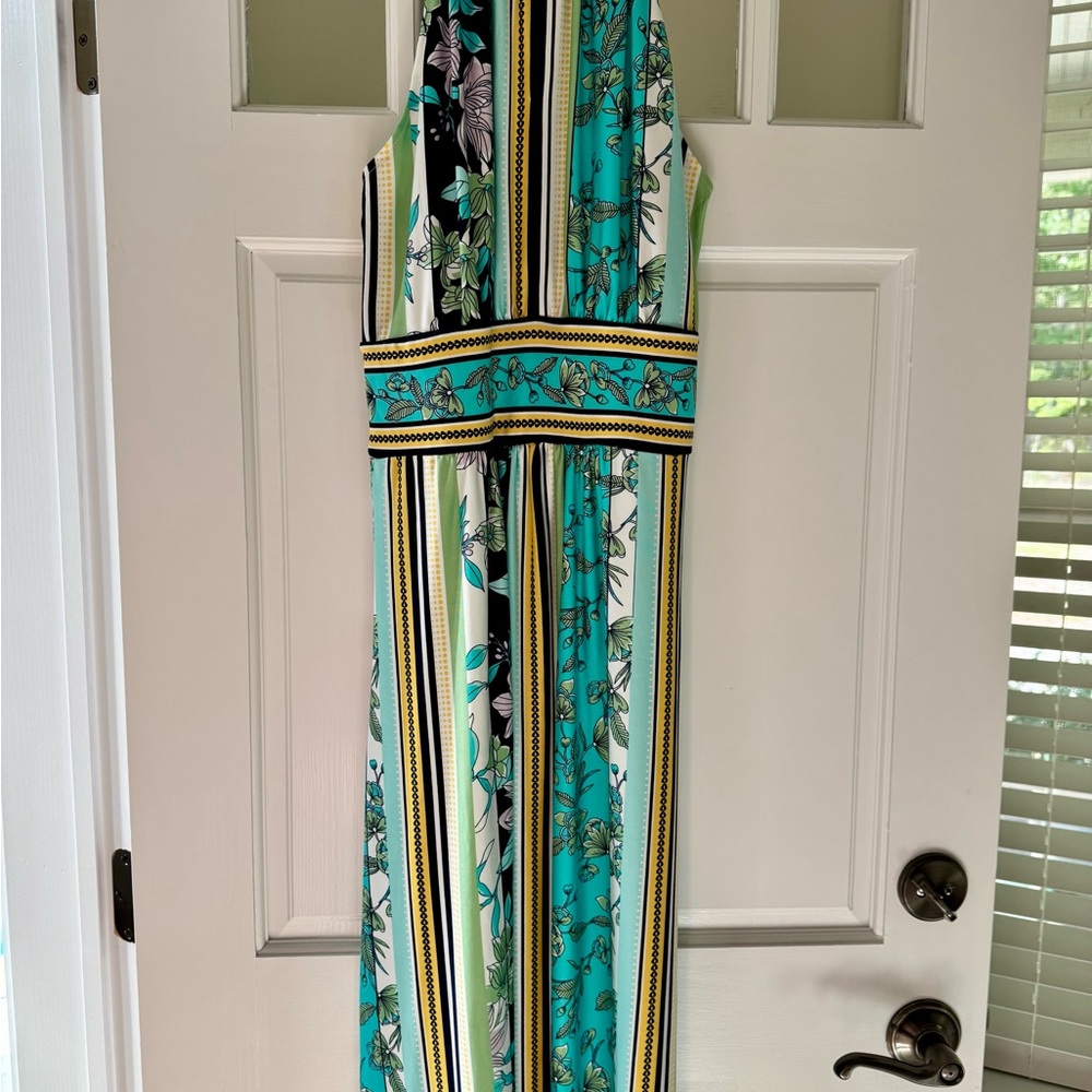 NWT Multicolor Striped Halter Maxi Dress MSRP $79 sz LARGE